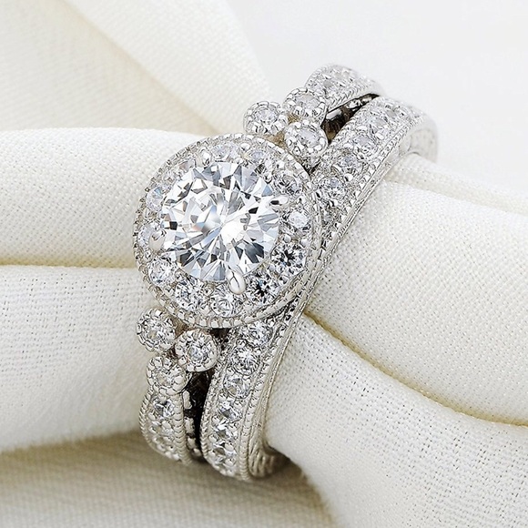 💍Wedding Royal Sterling Sliver Cz Ring Set,5-10